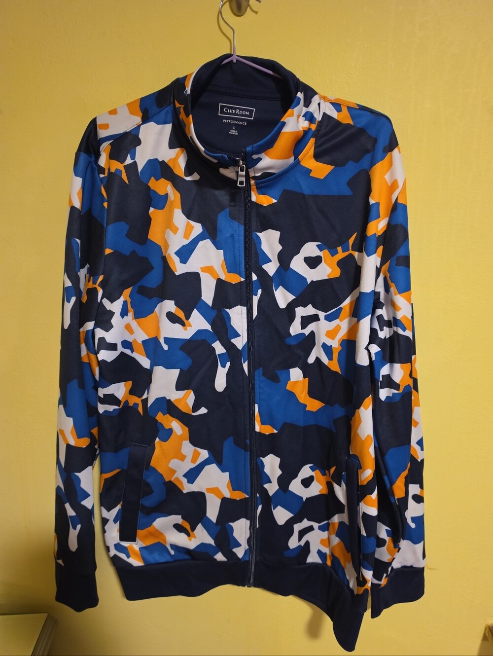 Club Room Performance Men's Large Track Full-Zip Jacket Geometric Camo Print